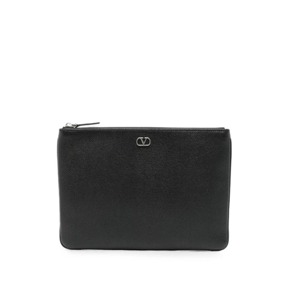 Valentino Garavani Men Valentino Garavani Vlogo Signature Grainy Calfskin Pouch